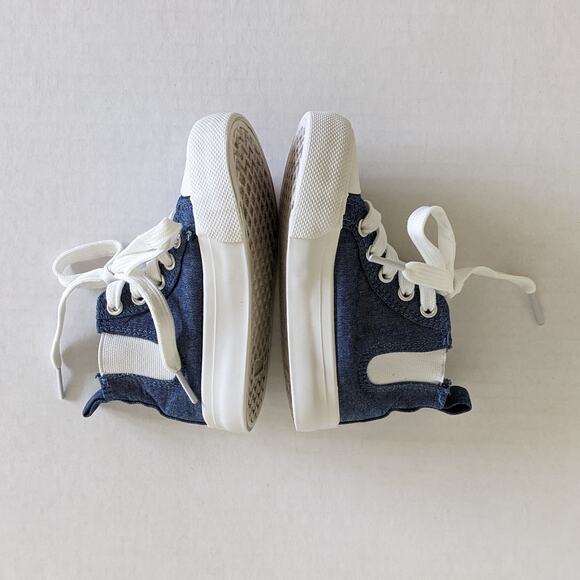 Primark Blue Chambray Canvas Hightops Size 7 Lace Up Sneakers Shoes - Picture 3 of 9